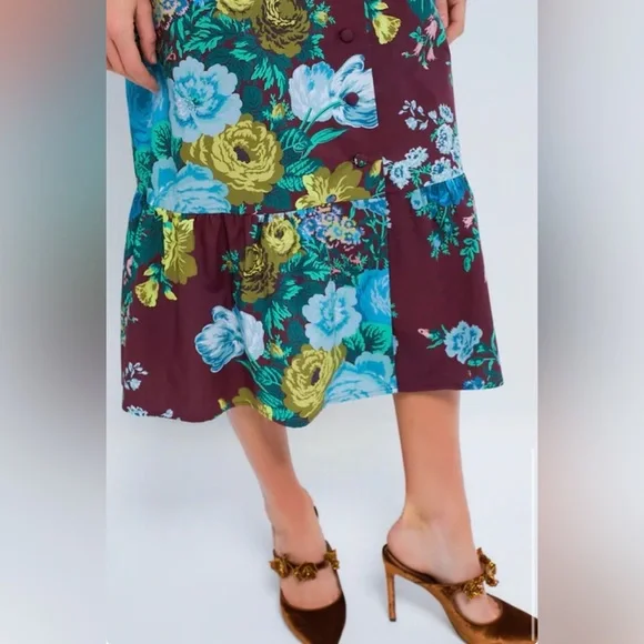 Tuckernuck Alice Verdant Floral Midi Dress NWT Small Oxblood Ruffle Sleeve - Picture 7 of 14
